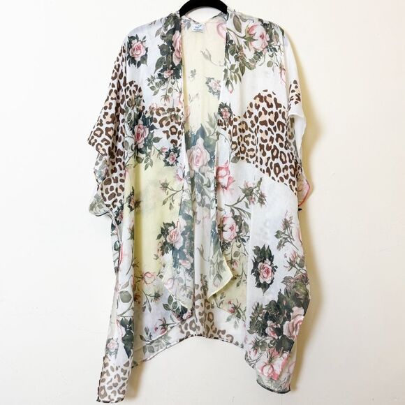 Save The Ocean Lightweight Floral Animal Print Cardigan Kimono Cover Up NWOT - Picture 1 of 9